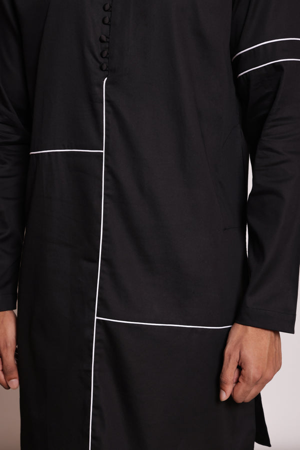 Black contrast piping kurta 2 piece set