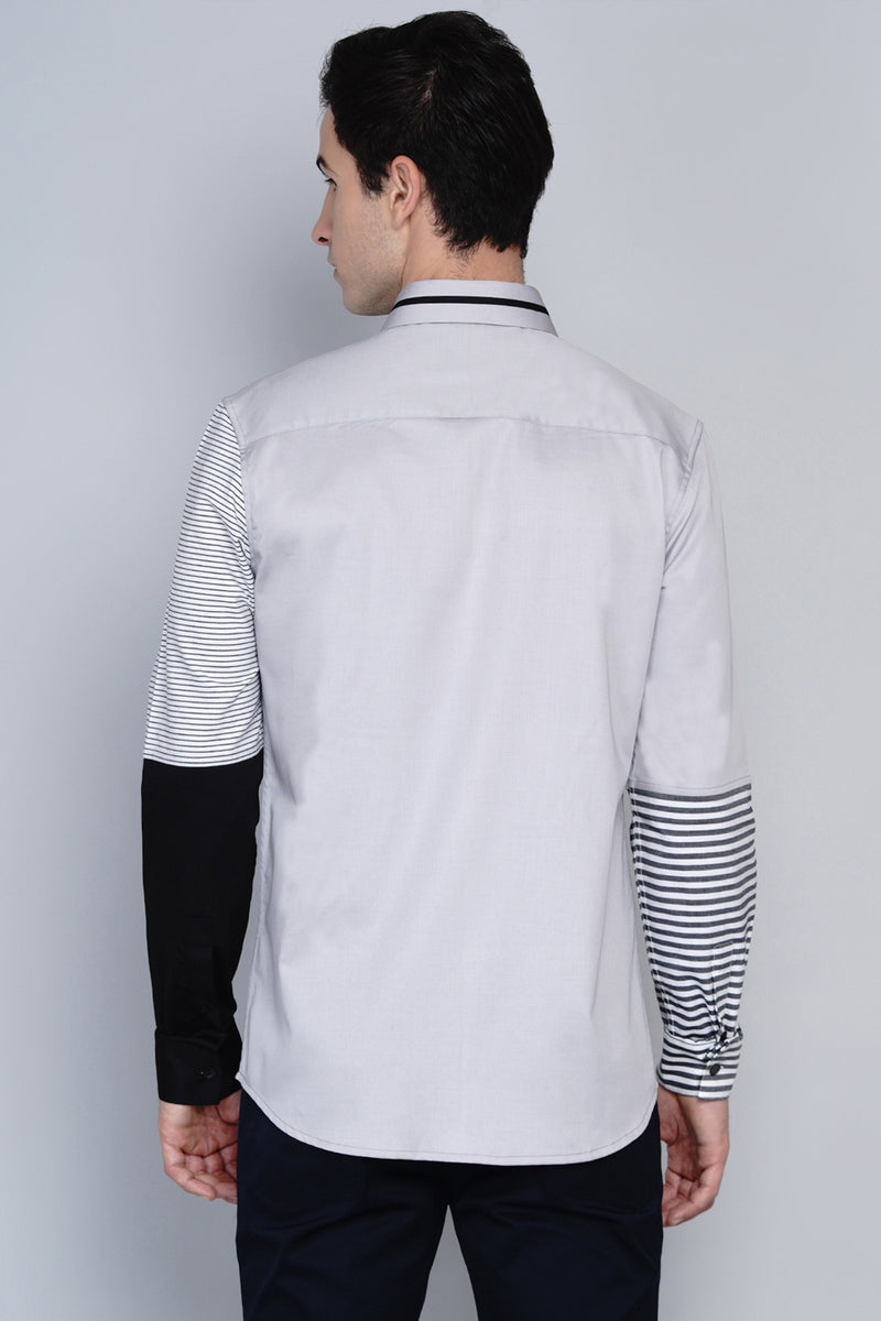 AARHUS- GREY COLOUR BLOCKED SHIRT