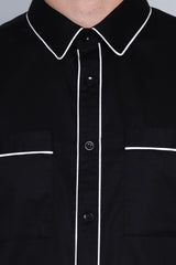 VARBERG- BLACK SHIRT WITH WHITE PIPING DETAIL