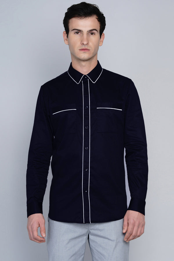 WINDLE- NAVY SHIRT WITH WHITE PIPING DETAIL