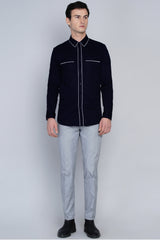 WINDLE- NAVY SHIRT WITH WHITE PIPING DETAIL