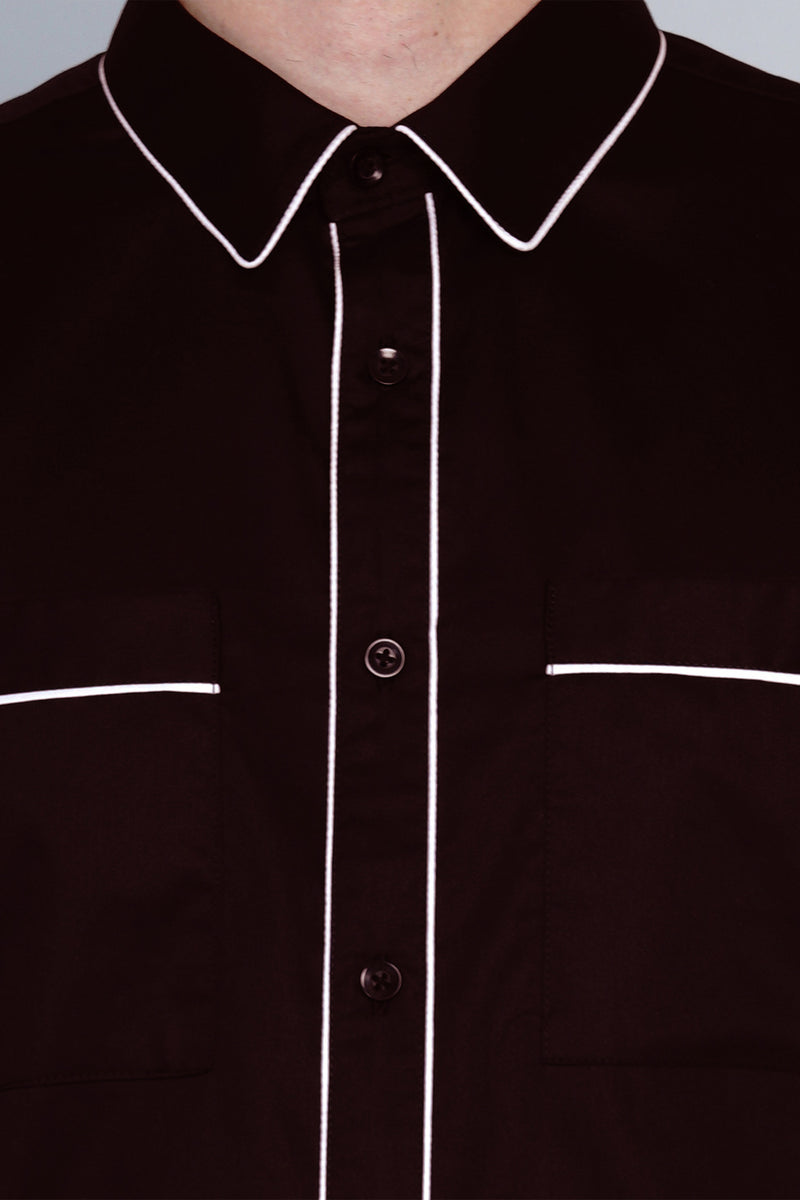 DESQUA- MAROON SHIRT WITH WHITE PIPING DETAIL